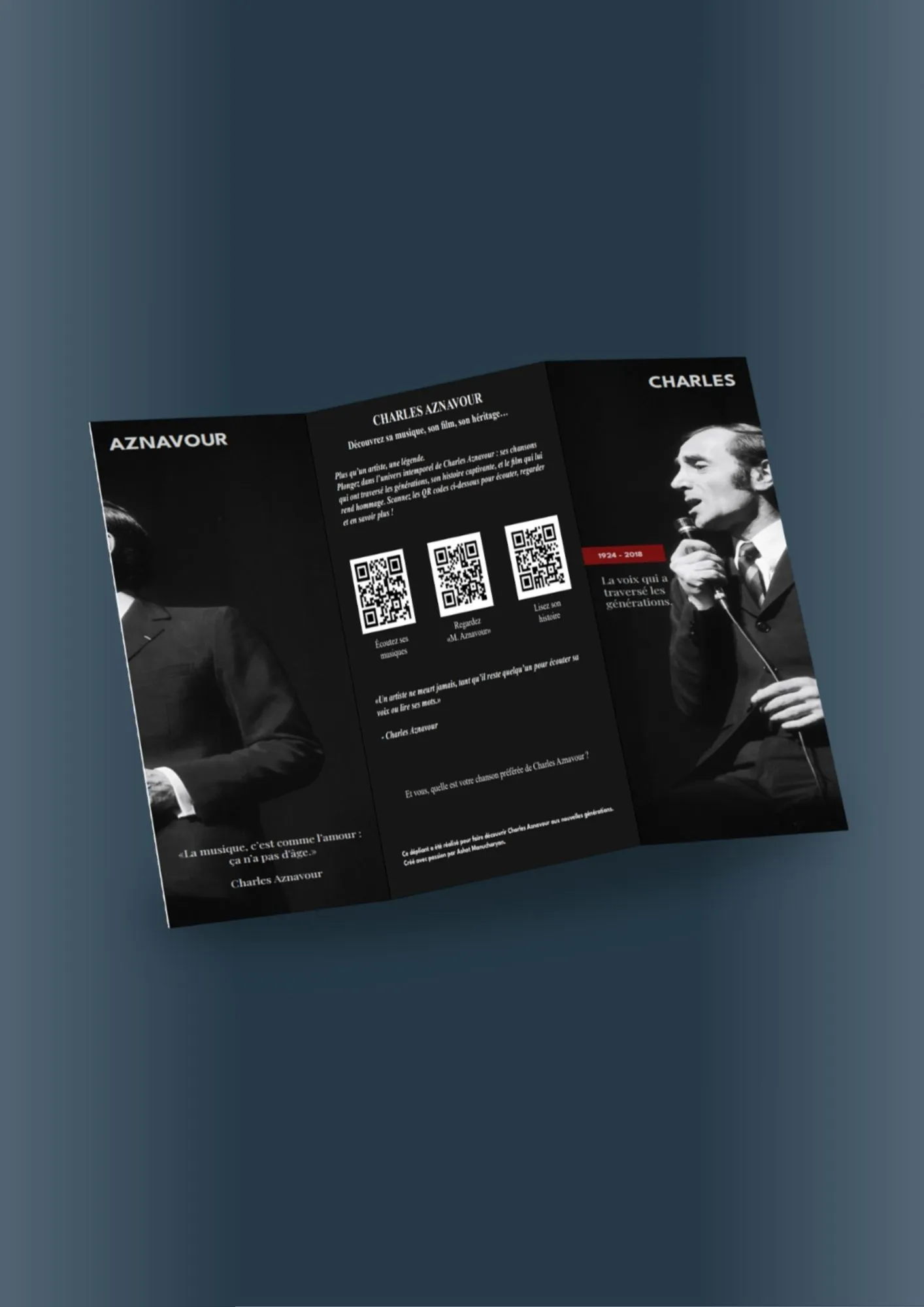 Dépliant culturel Charles Aznavour - Projet graphisme InDesign